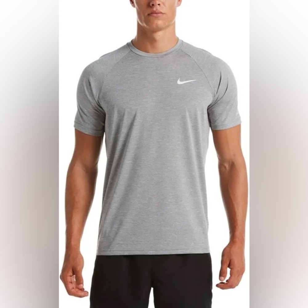 NIKE Men's Heathered Short-Sleeve Hydroguard Swim Shirt